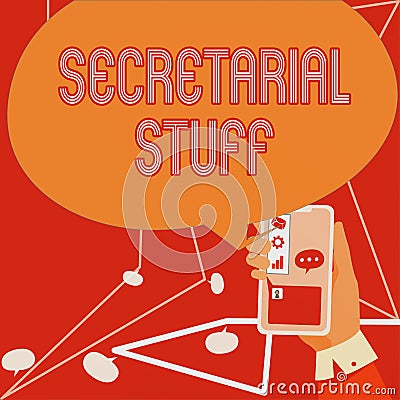 Sign displaying Secretarial StuffSecretary belongings Things owned by personal assistant. Word for Secretary belongings Stock Photo