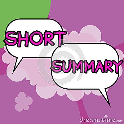 Sign displaying Short Summary. Word Written on Brief statement of main points clear Stock Photo