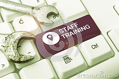 Sign displaying Staff TrainingA program that helps employees to learn specific knowledge. Business approach A program Stock Photo