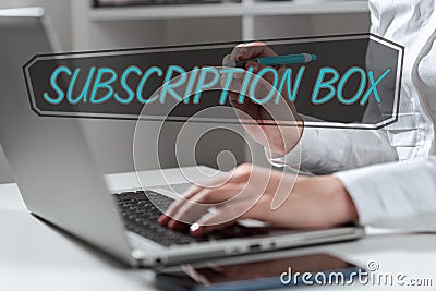 Text caption presenting Subscription Boxbutton if you clicked on will get news or videos about site. Internet Concept Stock Photo