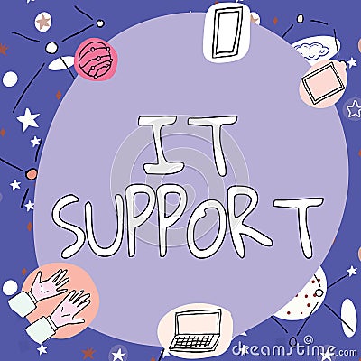 Sign displaying It Support. Concept meaning Lending help about information technologies and relative issues Blank frame Stock Photo