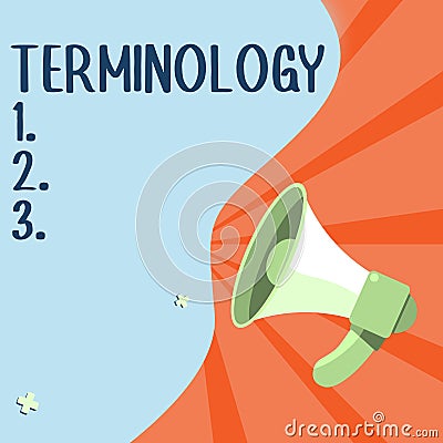 Sign displaying Terminology. Business approach Terms used with particular technical application in studies Stock Photo