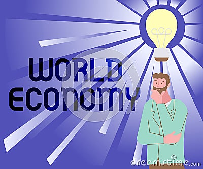 Conceptual caption World Economy. Business showcase Global Worldwide International markets trade money exchange Stock Photo