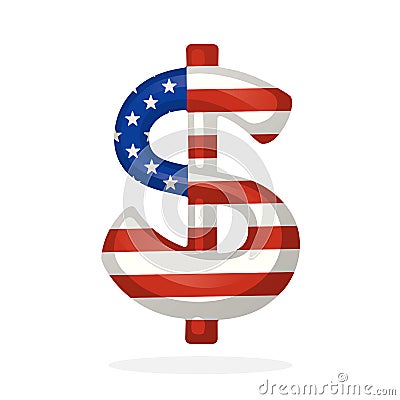 Sign of dollar in national flag colors with one vertical line Vector Illustration