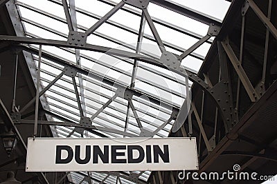 Sign on Dunedin railway station Stock Photo