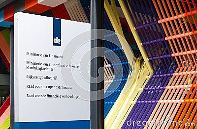 Sign at the Dutch Ministry of Finance, Ministry of Interior and Editorial Stock Photo