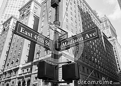 Sign for East 45th and Madison Avenue in New York City Stock Photo
