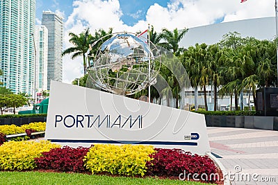 Sign at the entrance of the Port of Miami Editorial Stock Photo