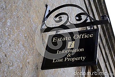 Sign. estate office, information & lost property. Stock Photo
