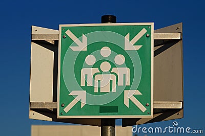 Sign for an emergency assembly point on a university campus. Stock Photo