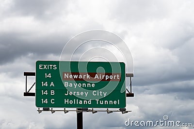 sign for Exit 14 on the New Jersey Turnpike I95 Stock Photo