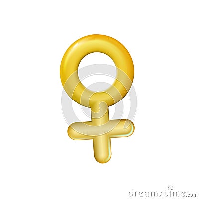 Sign female gender, 3d icon. Simple gold pictogram on light background. Vector illustration symbol sexual affiliation. A happy Vector Illustration