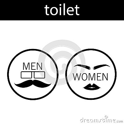 The sign in front of the bathroom symbol for men and women has a black and white vector design Stock Photo