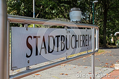 Sign in German - StadtbÃ¼cherei, that means town library Stock Photo