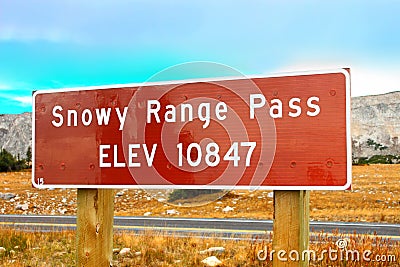 Snowy Range Pass Altitude Sign Wyoming Stock Photo