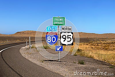 Sign Highways US Interstate Stock Photo