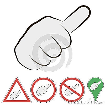 Sign of hitchhiking hand with finger to the top, vector sign of a passing car fist with finger to the top. Vector Illustration