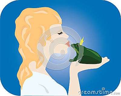 Sign of hope - girl kissing frog Vector Illustration