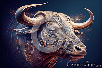 the sign of the horoscope Taurus in the twelve zodiacs - Generative AI Cartoon Illustration