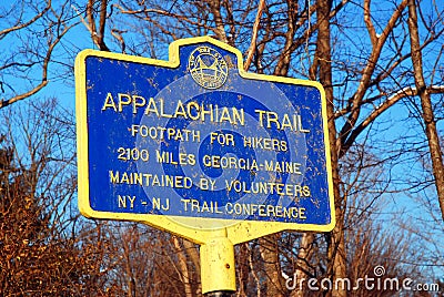 A sign tells hikers they are on the oldest part of the Appalachian Trail Editorial Stock Photo