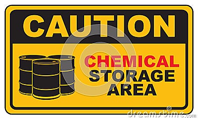 Caution Chemical Storage Area Sign Cartoon Illustration