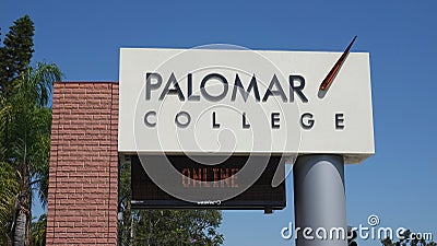 A sign informing that classes at Palomar College are online on Editorial Stock Photo