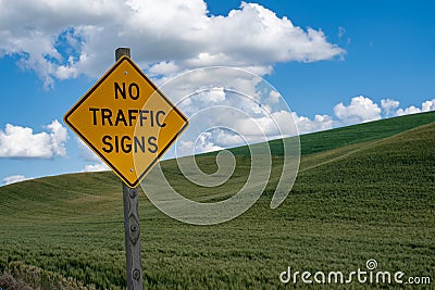 Sign informing drivers of No Traffic Signs on the road ahead Stock Photo