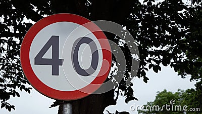 A sign informing about the speed limit to 40 kilometers per hour. Stock Photo