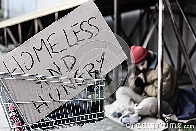 Homeless and hungry sign Stock Photo