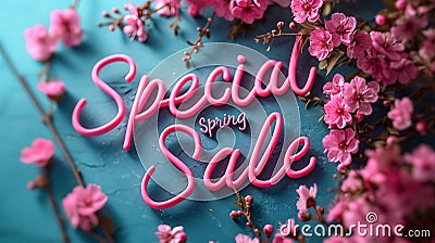 Sign with the inscription Special Spring Sale with flower background. AI generate illustration Cartoon Illustration