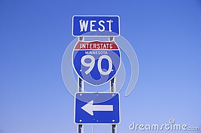 A sign for interstate 90 west in Minnesota Stock Photo