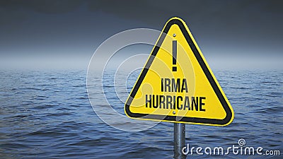 Sign Irma hurricane immersed in water Stock Photo