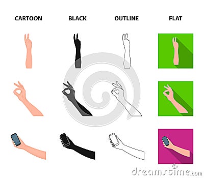 Sign Language cartoon,black,outline,flat icons in set collection for design.Emotional part of communication vector Vector Illustration