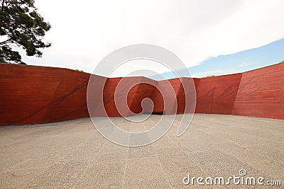 Sign `Lest we forget` at the entry courtyard at the Shrine of Remembrance in Melbourne Editorial Stock Photo