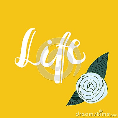 Sign Life with picture of flower. Vector. Stock Photo