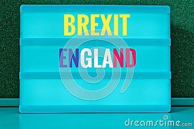 Sign with light inscription in German Brexit, England, Northern Ireland, Wales and Scotland in English Northern Ireland, Scotland, Stock Photo