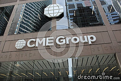 Sign and Logo of Chicago Mercantile Exchange, CMEin Chicago Illinois USA Editorial Stock Photo