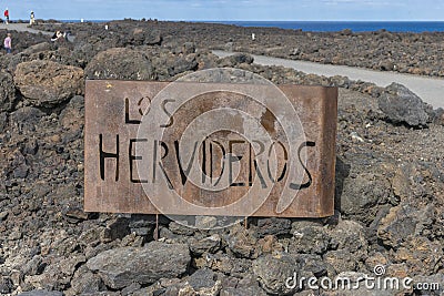 Sign of Los Hervideros in Lanzarote. Editorial Stock Photo