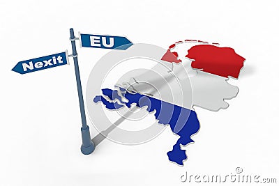 Sign and map of Netherlands illustrate potential separation of Netherlands (Holland) from European Union Cartoon Illustration