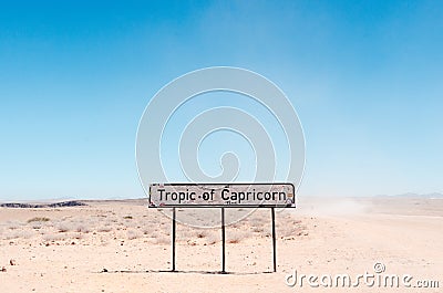 Tropic of Capricorn sign in Namibia Editorial Stock Photo