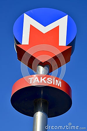 Sign for the Metro station in the historic Taksi Editorial Stock Photo