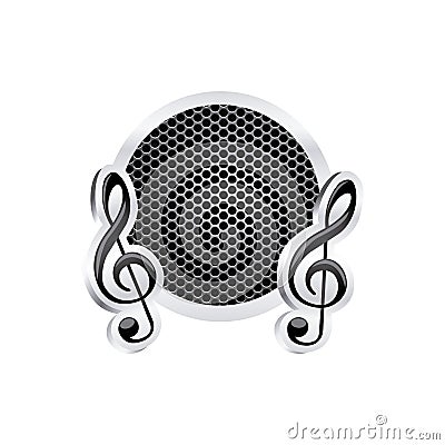 sign music treble clef icon relief with metallic frame with grill perforated Cartoon Illustration