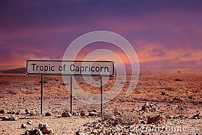 Tropic of Capricorn in Namibia at sunset Stock Photo