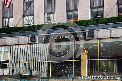 Sign on New York building for Simon & Schuster Publishing Company Editorial Stock Photo