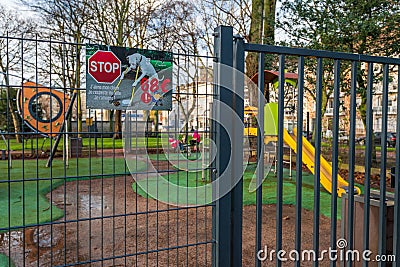 Sign No Dog Poop in a playground Editorial Stock Photo