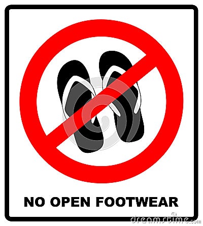 Sign no sandals. No slipper red prohibition plane icon on white background. Ban flip flops. Stock illustration Vector Illustration