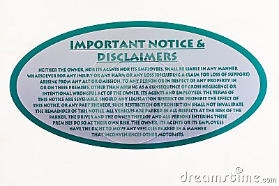 Notice Disclaimers Sign Stock Photo