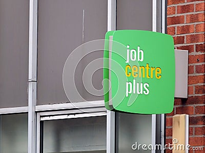 a sign outside a job centre plus in leeds england run by the UK Department for Work and Pensions for its working-age support Stock Photo