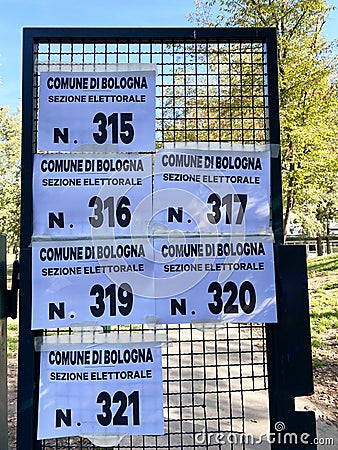 Sign outside the polling station of Bologna. Italy Editorial Stock Photo