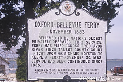 A sign for the Oxford-Bellevue Ferry Editorial Stock Photo